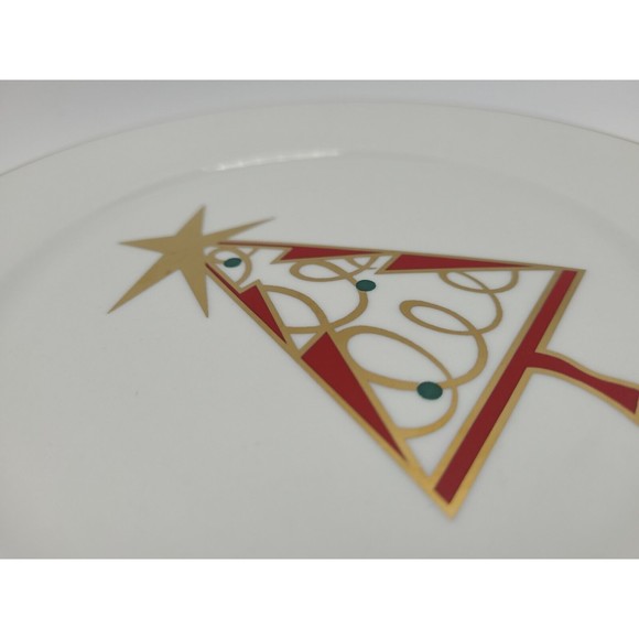 Pier 1 One Christmas Tree Porcelain Salad Dessert Plates Set of 4 Red Gold - Picture 7 of 7